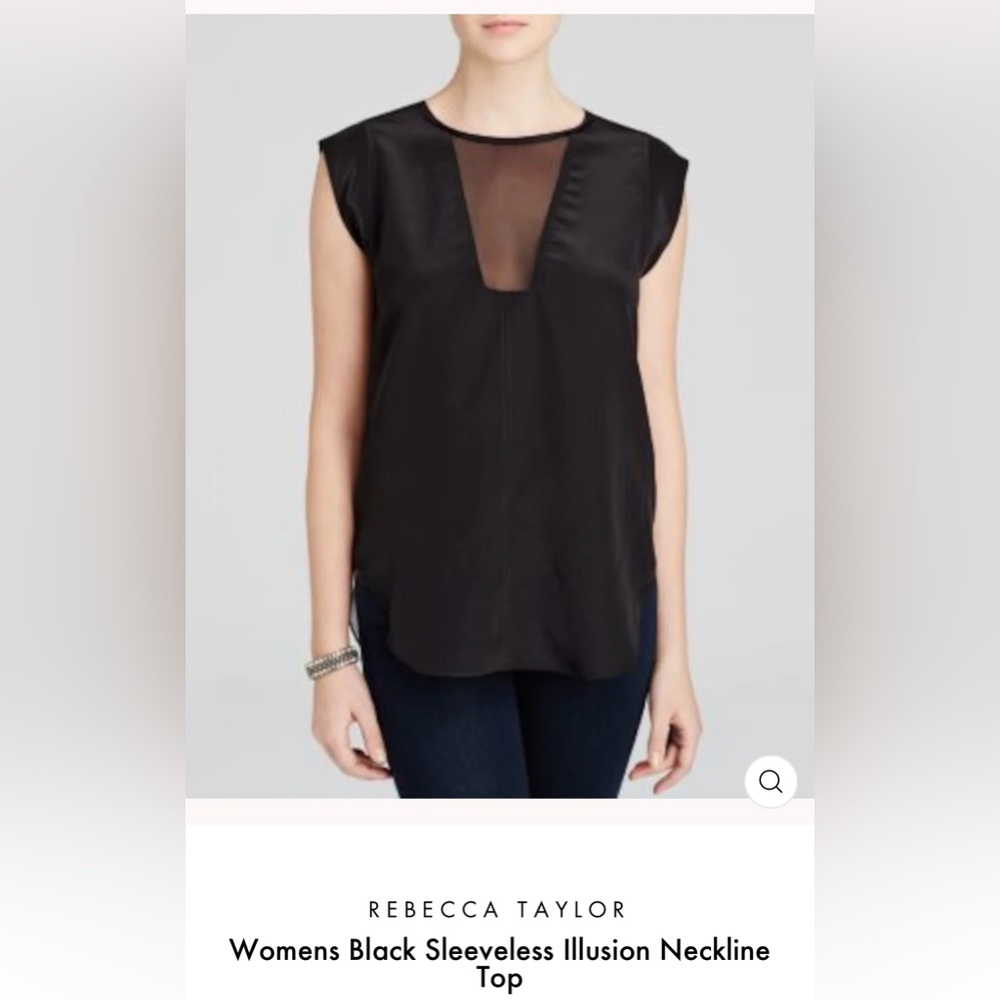 REBECCA TAYLOR
Womens Black Sleeveless Illusion Neckline Top size 4 100% silk